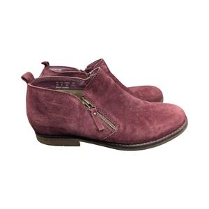 Hush Puppies Burgundy Suede Ankle Boots Women's 10 Wide Double Zip Booties